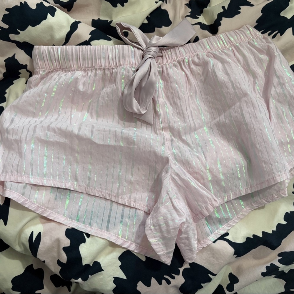 Victoria’s Secret Pink and blue/green glitter stripes PJ Short